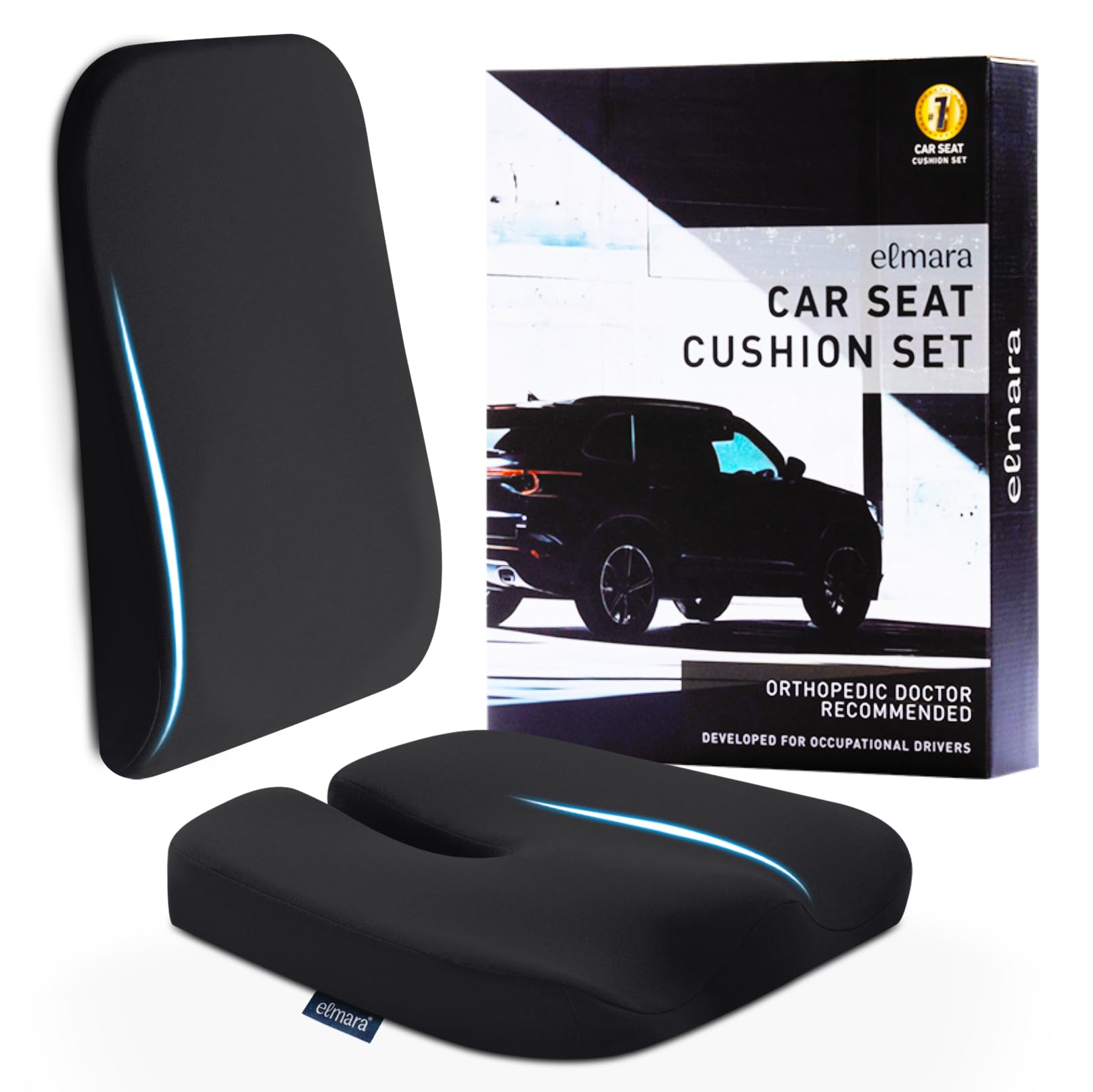 Elmara Car Seat Cushions for Driving – Car Seat Back Support, Driver Seat Cushion and Back Cushion for Car, Pillow for Driving Seat – The Ultimate Comfort Solution for Cars (Ink Black)