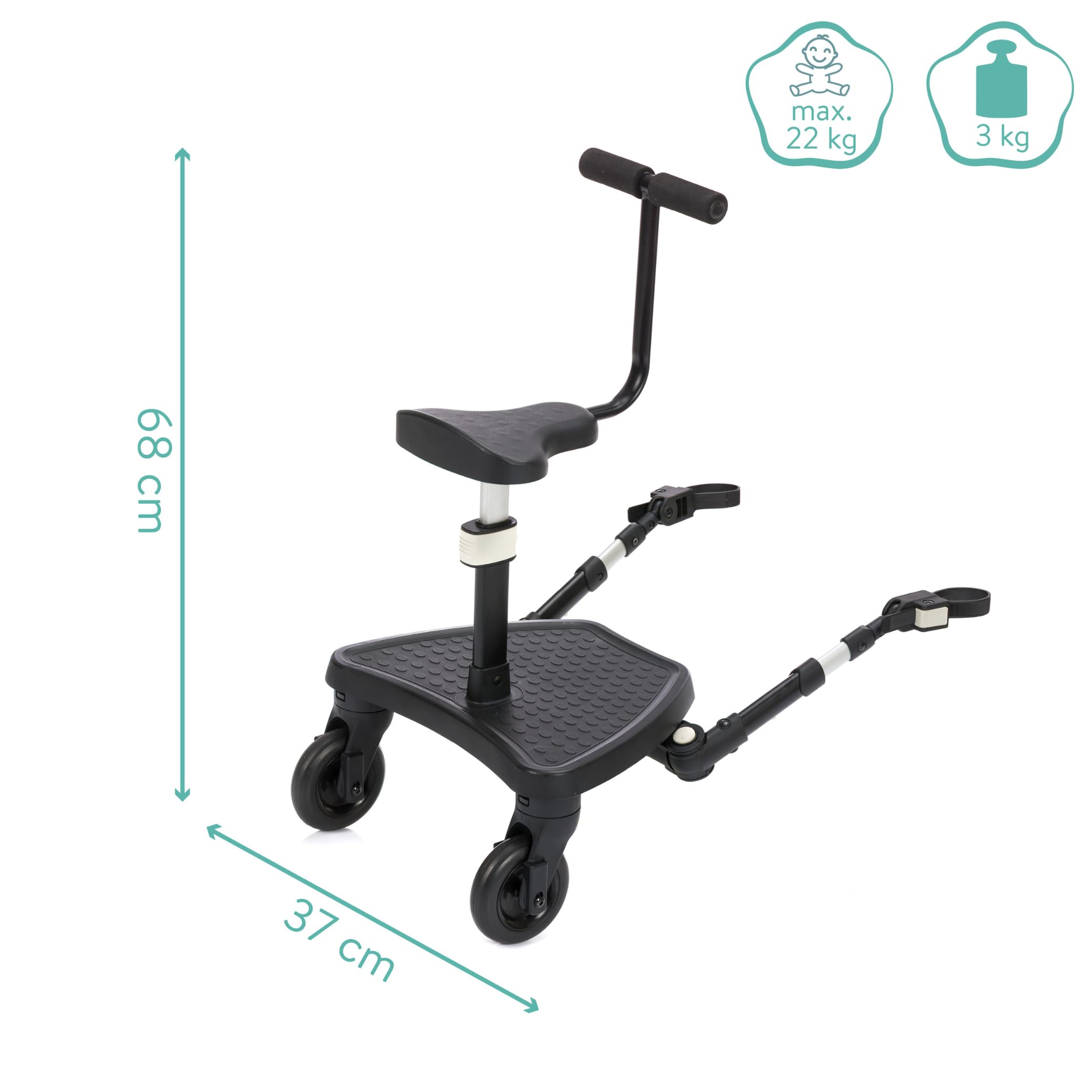 Fillikid FlexiRide Exklusiv Mitfahrbrett mit Sitz | Universal Kinderwagen Board mit Abnehmbarem Sitz | Rutschfestes Buggy Board mit Federung | Verstellbar & Klappbar | bis 22kg