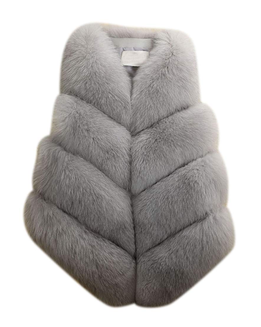 MISSMAO Femmes Manteaux pour Faux Fourrure Gilet Élégant sans Manches Long Gilet Chaud Manteau de Fourrure Fausse Fourrure Longue Fourrure Veste Hauts Outwear Veste d'Hive Gris Clair 2XL