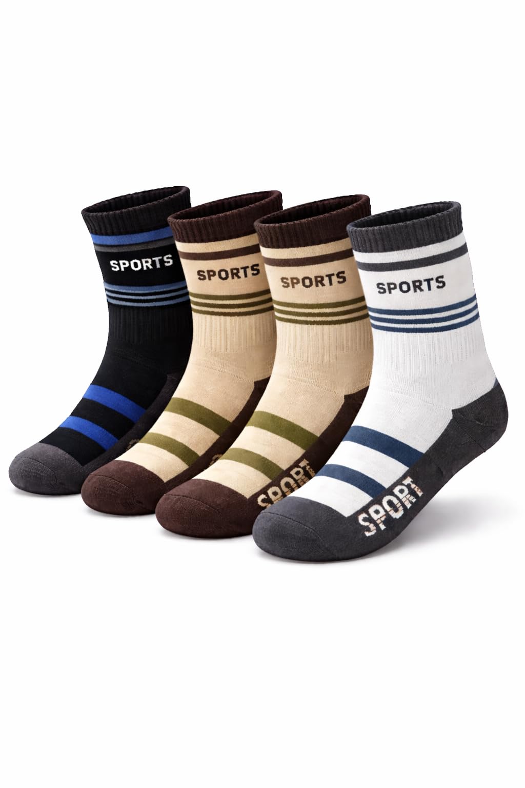 Cotton Crew Length Sports Socks for Men and Women, Soft Breathable Wear, Striped Design, Pack of 3 Or Pack of 4 Or Pack of 6-image-18