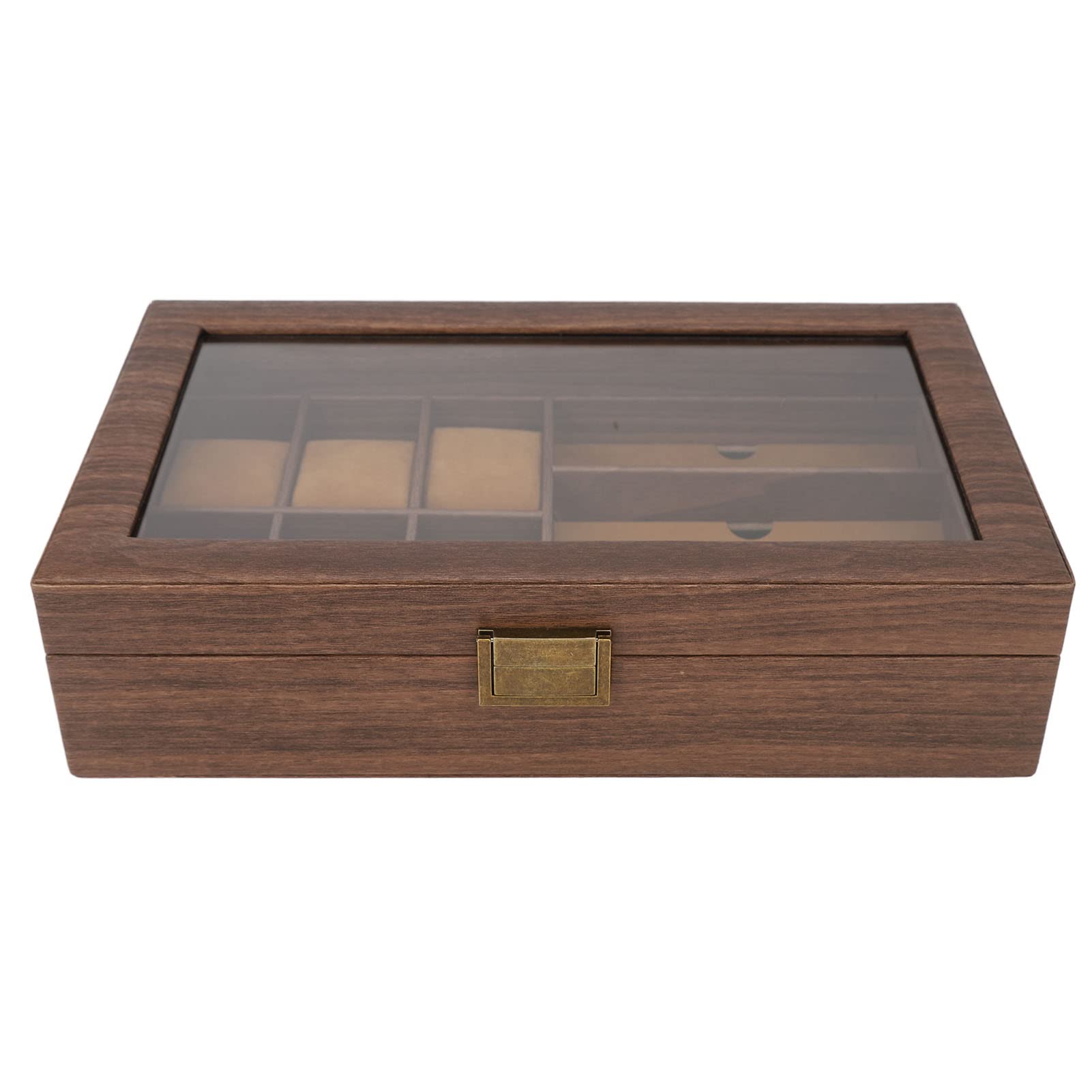 Caja de reloj de madera a prueba de polvo impermeable reloj de grano de madera retro organizador de almacenamiento de múltiples relojes caja de exhibición de gafas