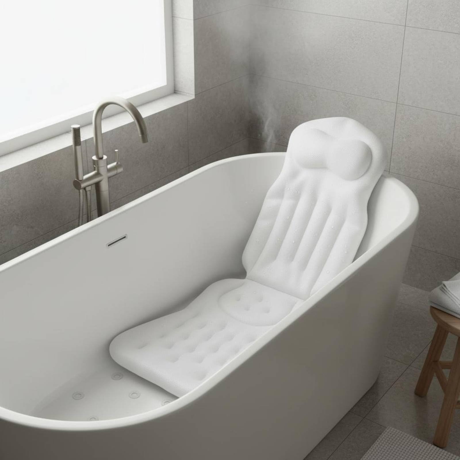 Cuscino da Bagno Ventose Antiscivolo per Testa Collo Spalle Materassino Corpo Ergonomico in Rete Traspirante Sensazione Morbida Adatto a Vasca da Bagno Relax, Nero