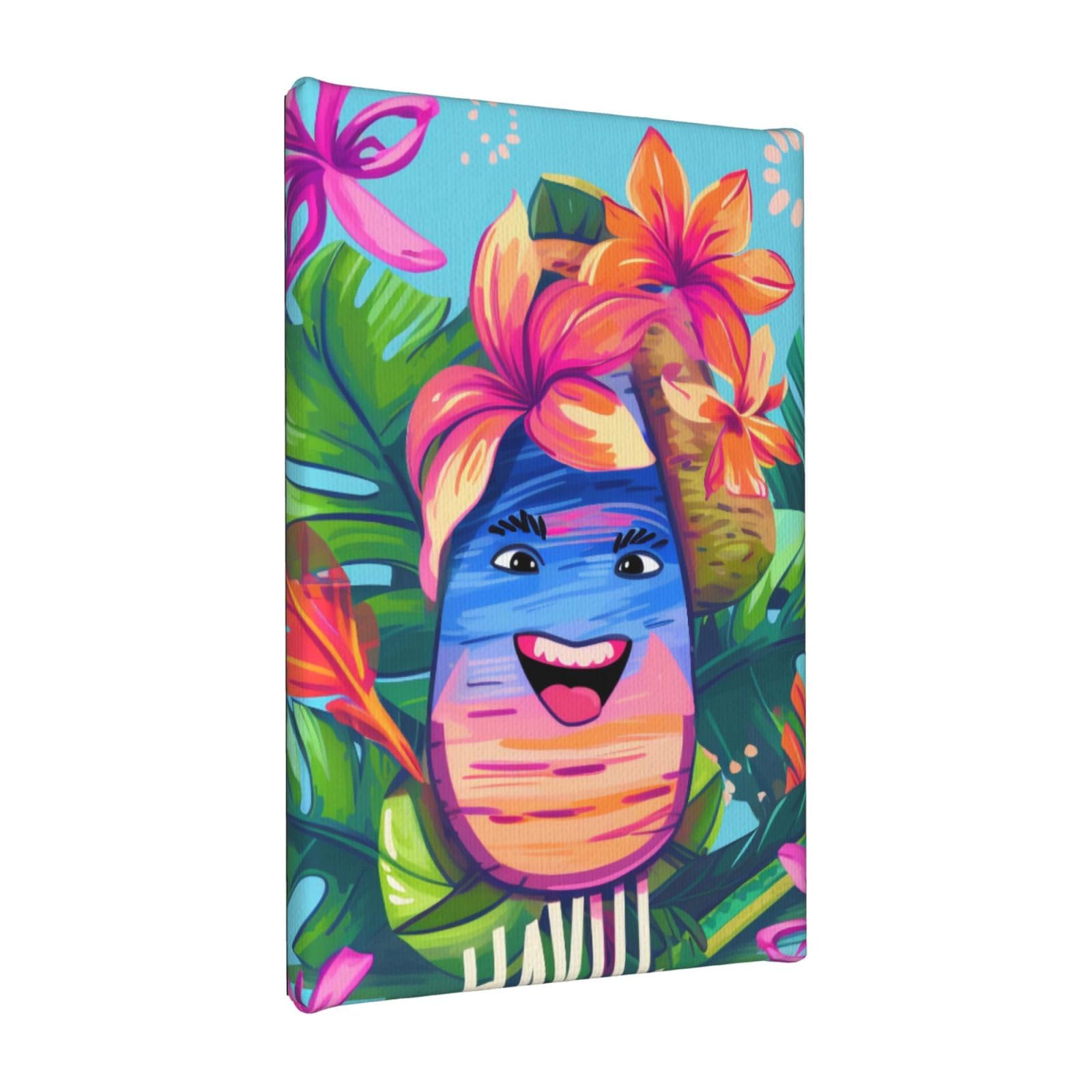 YKLJG Hello Hawaii Printed Wall Art Canvas Painting 20x30 CM Wooden Framed Picture Painting Artwork Prints for Bedroom Kitchen Home Office Decor