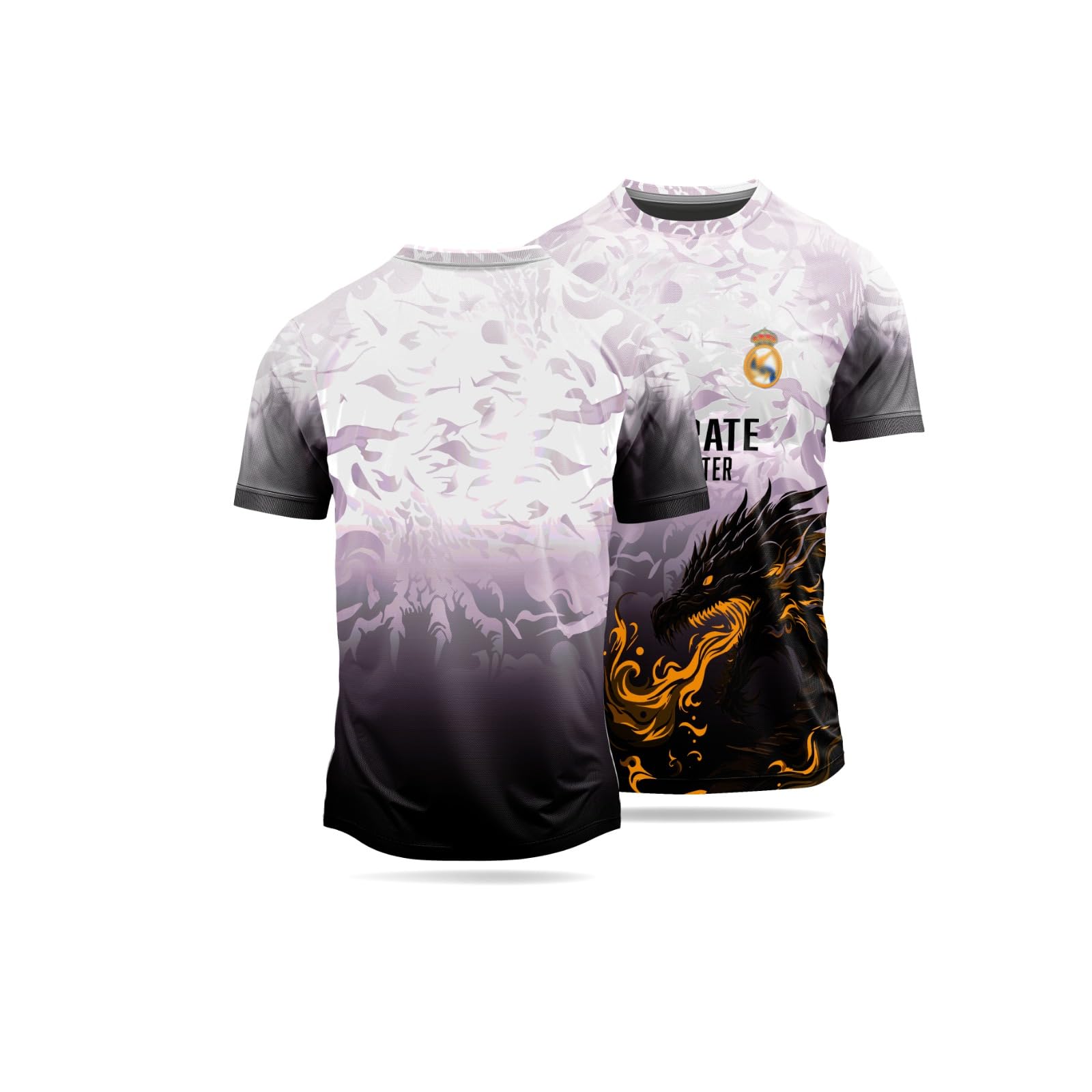 Dragon Jersey, White to Black Gradient Design with Turquoise Dragon Graphics, Sports T-Shirt-picture-29