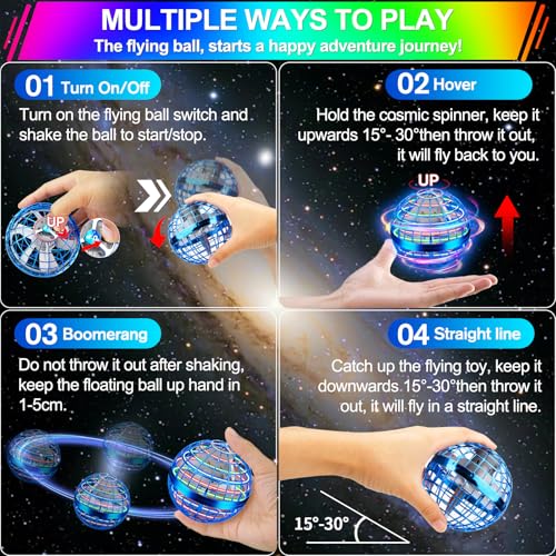 Image of Flying Orb Ball Toy,2026 Upgraded Parachute LED,Magic Hand Controlled Flying Gravity Ball,Cosmic Globe Boomerang,Cool Christmas Birthday Gift for 6 7 8 9 10+ Year Old Boys Girls-Blue & Red