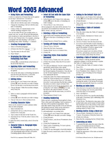 Microsoft Word 2003 Advanced Quick Reference Guide (Cheat Sheet of Instructions, Tips & Shortcuts - Laminated Card)
