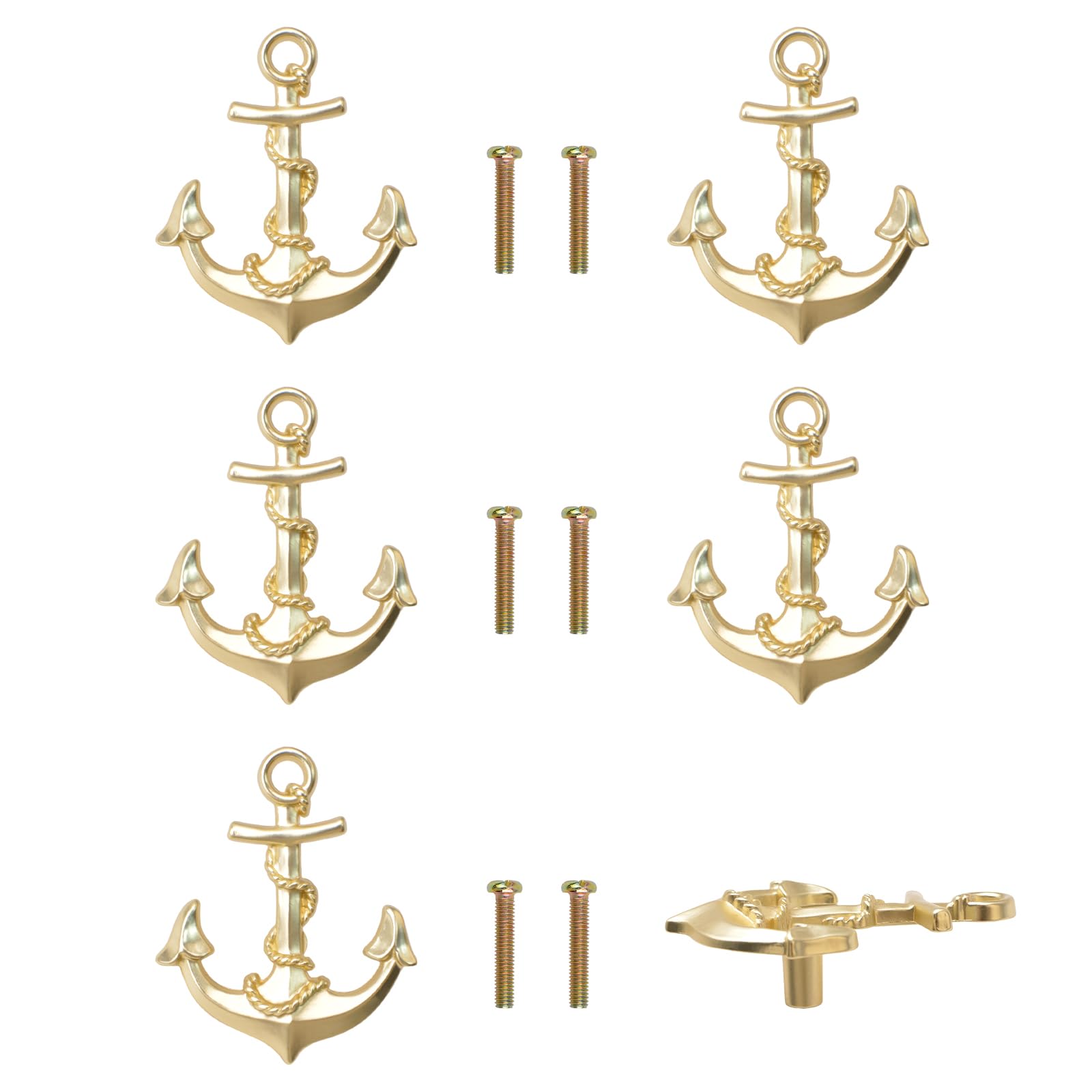 Morobor Gold Anchor Cabinet Knobs,6 Pcs Drawer Pull Knobs Zinc Alloy Single Hole Cupboard Dresser Wardrobe Handle With Screws (70 Mm*53 Mm)