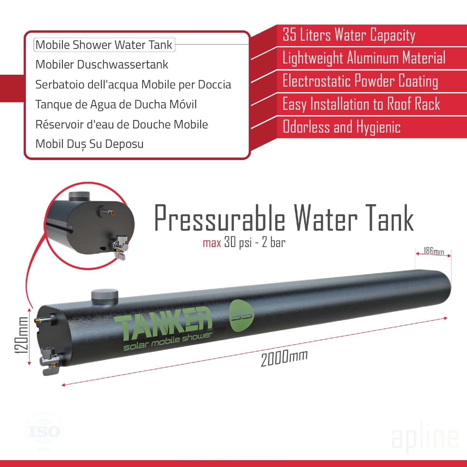 Tanker Solar Shower zbiornik prysznicowy 35 litrów