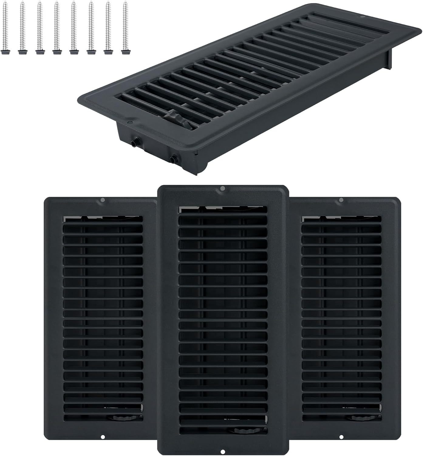 4 Pcs 4" x 10" Floor Register Vents RV Vent Cover Heavy Duty Metal Register Vent for Mobile Home Floor Heater (Black)