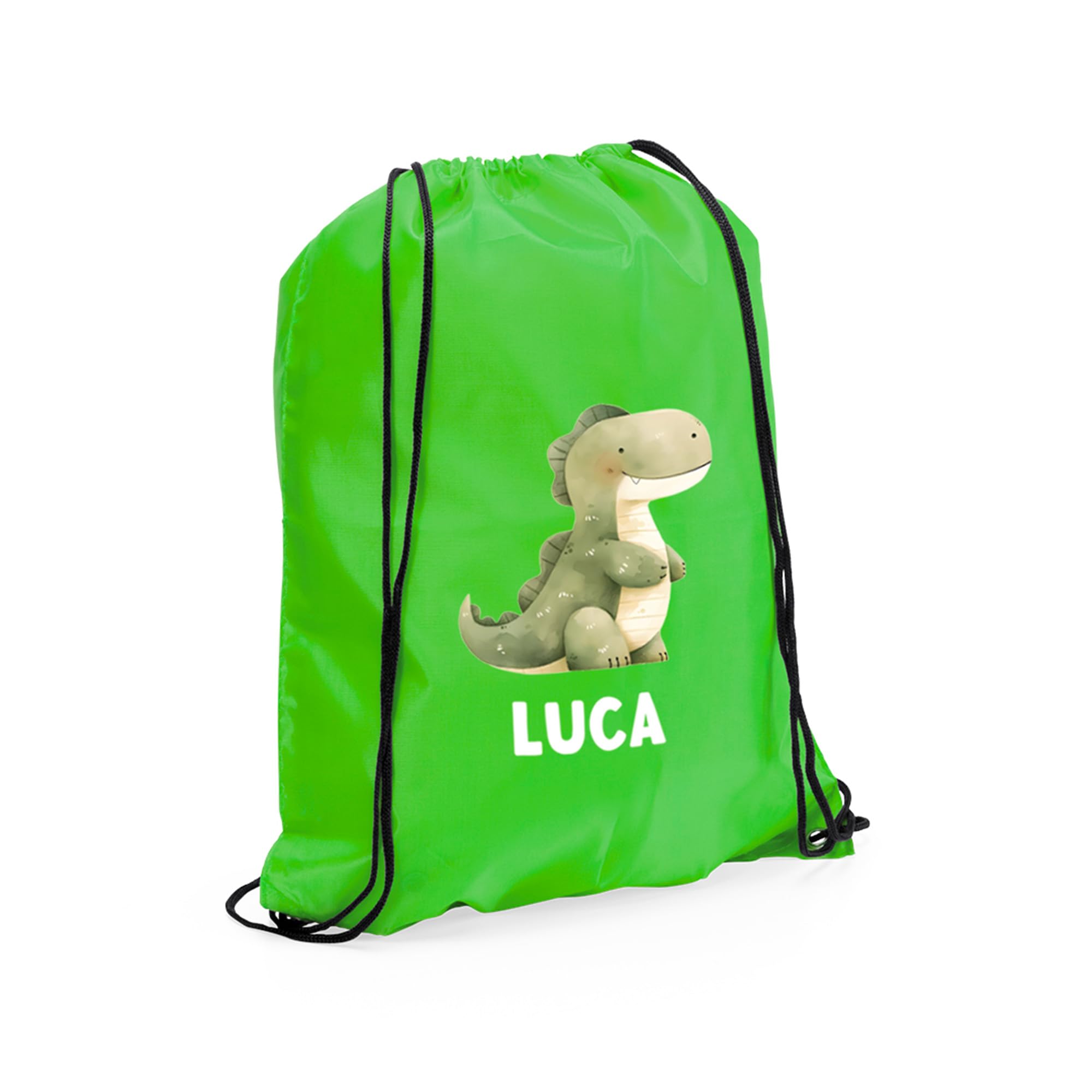 eBuyGB Dinosaur PE Bag, Children’s Sport Bag, Personalised PE Bag for Boys, Sports Day Kit, Afterschool Swimming Bag, Kids Name Drawstring Rucksack (Light Green)