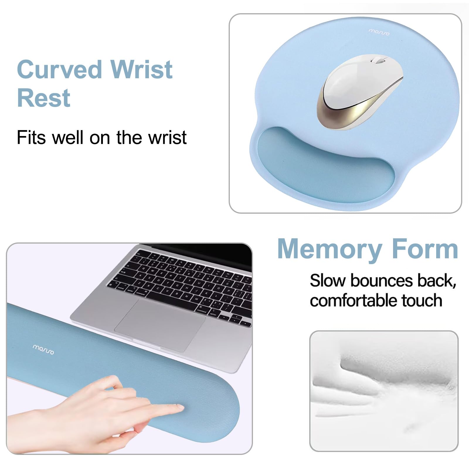 MOSISO Wrist Rest Support For Mouse Pad&Keyboard Set, Circle Curved Ergonomic Mousepad&Coaster Non-Slip Base Home/Office Pain Relief&Easy Typing Pad With Soft Cloth&Silicone Lining, Olive Green - View #7