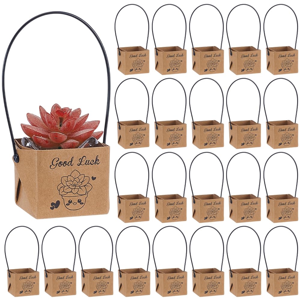 BENECREAT 50 set di Sacchetti Regalo con Decorazioni Succulente di Cammello, Adatto A Vasi Da 6cm, Scatola Regalo In Carta Kraft per Matrimoni, Bomboniere e Decorazioni con Piante