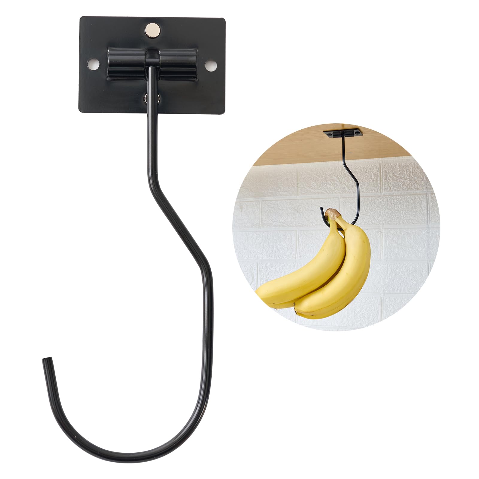 Lifevc Self Adhesive Banana Hook Under Cabinet - Banana Hanger Under Counter, Metal Banana Holder Stand for Hanging Bananas or Kitchen Utensil, Black