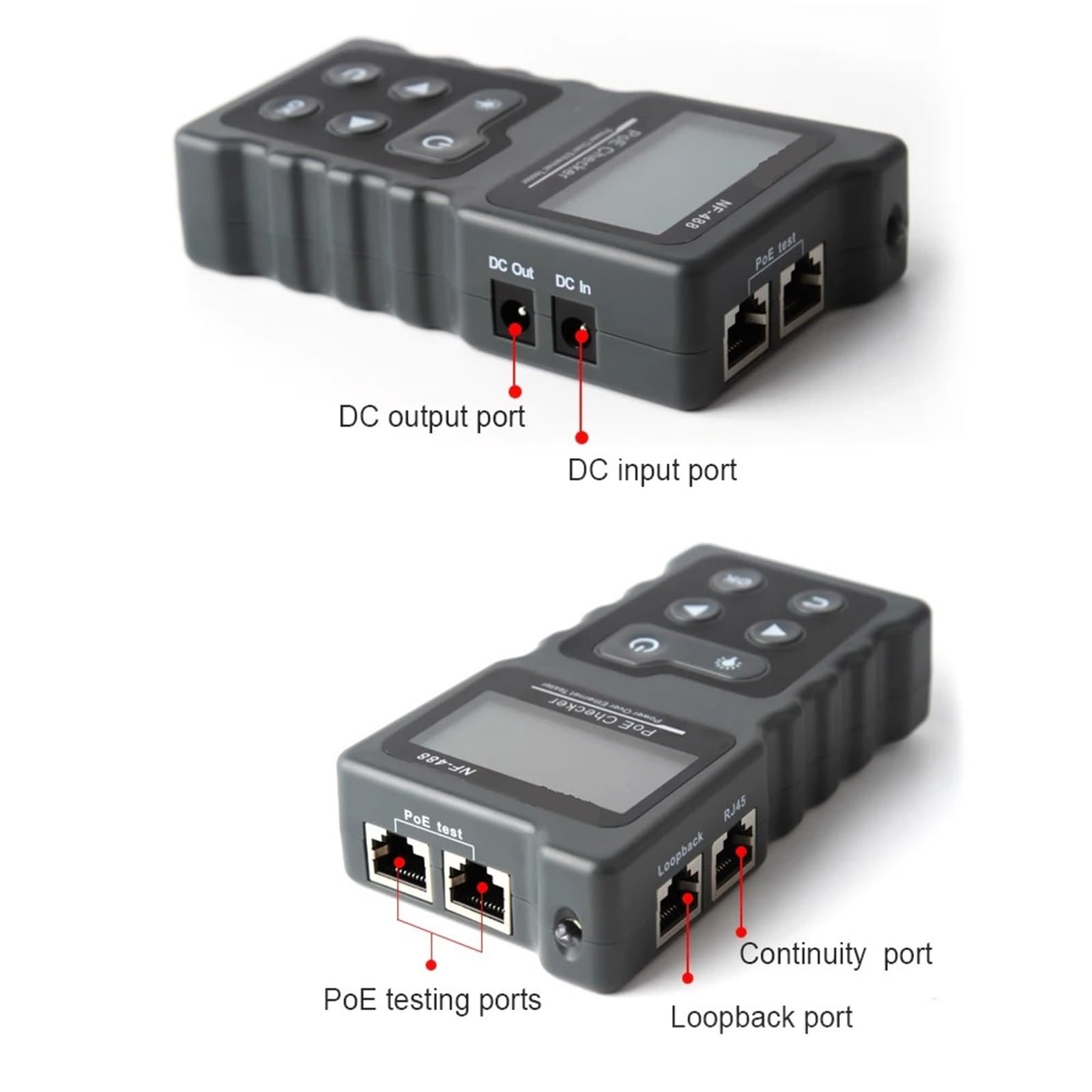 Tester Kabli Sieciowych, Wielofunkcyjny tester kabli sieciowych LCD PoE Inline PoE Tester napięcia i prądu z testerem kabli