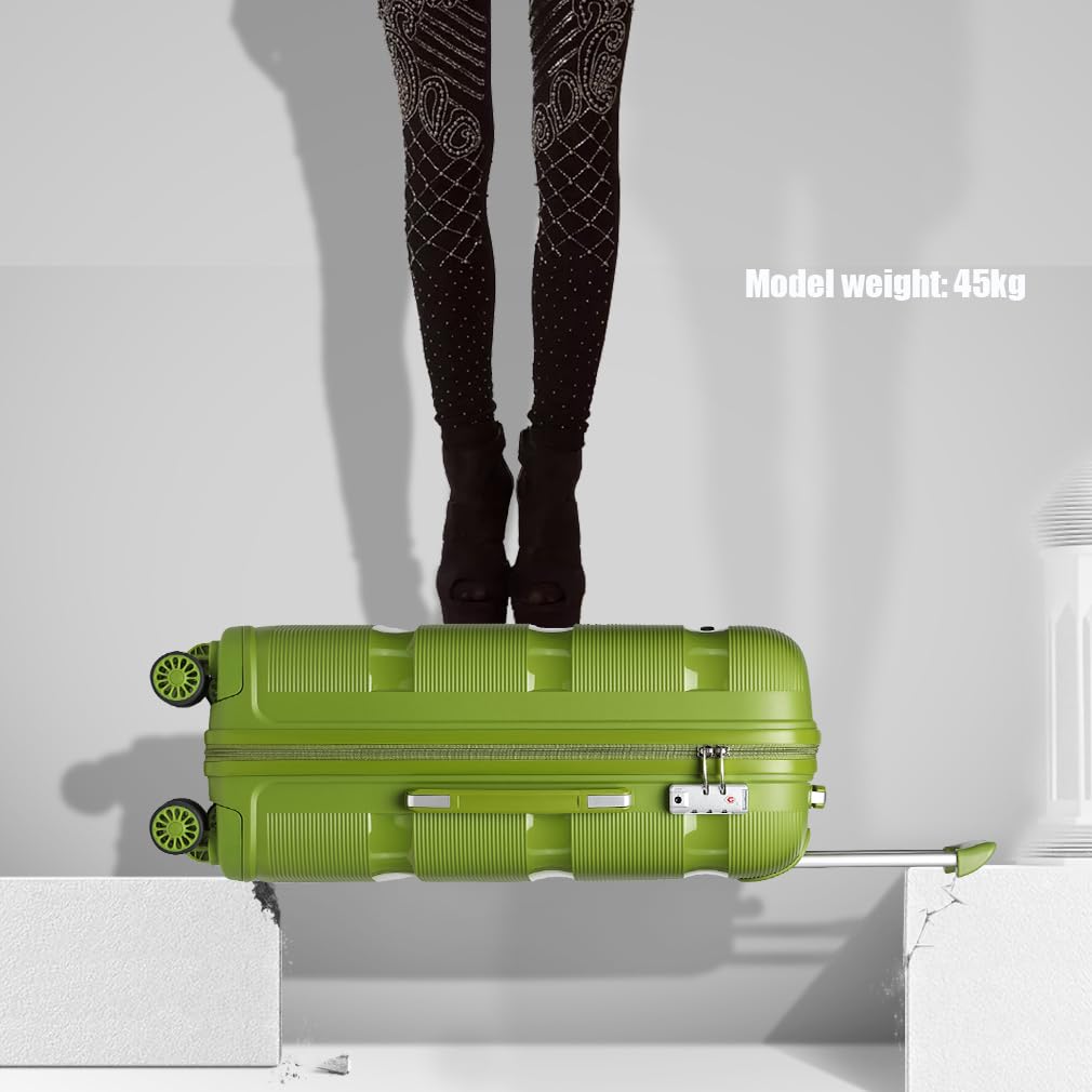 KONO Valigia Trolley Media 65cm Rigida e Leggera in Polipropilene Valige da Viaggio con 4 Ruote e TSA Lucchetto, Verde