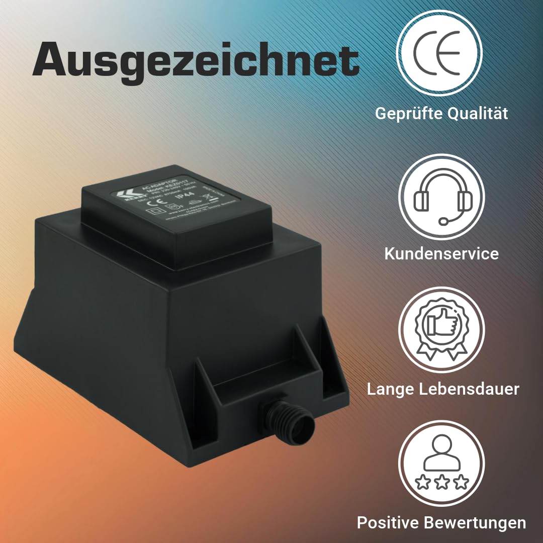 KERRY ELECTRONICS Netzteil 105 Watt IP44, LED-Trafo, Transformator 230V auf 12V, Netzkabel 2-Pin-Stecker, Netzstecker 2 Polig, 12V Adapter, Netzteil-Adapter, Netzgerät, Netzadapter