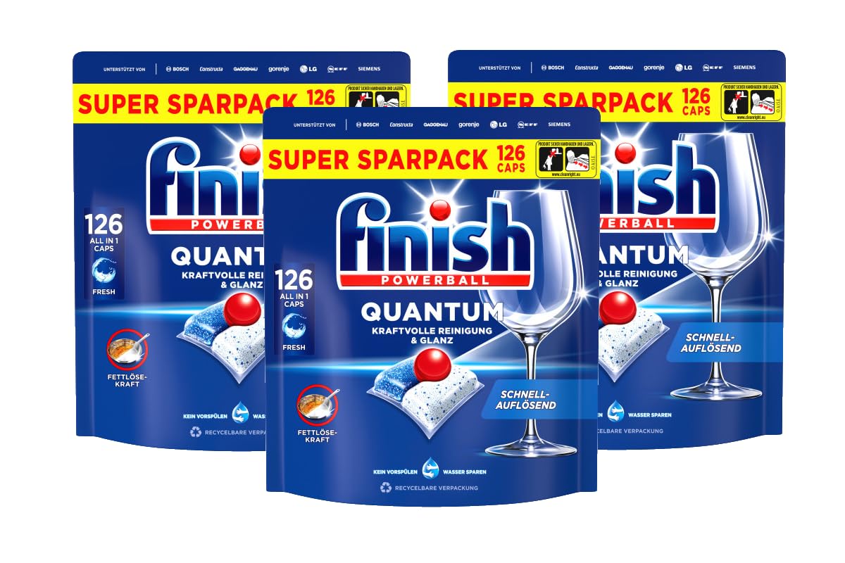 Finish Quantum Fresh Spülmaschinen Caps, Super Sparpack, 378 Finish Caps (3x126 Tabs)