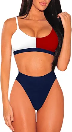 Pink Queen Women's Push Up Spaghetti Straps High Waisted Cheeky Two Piece Swimsuit