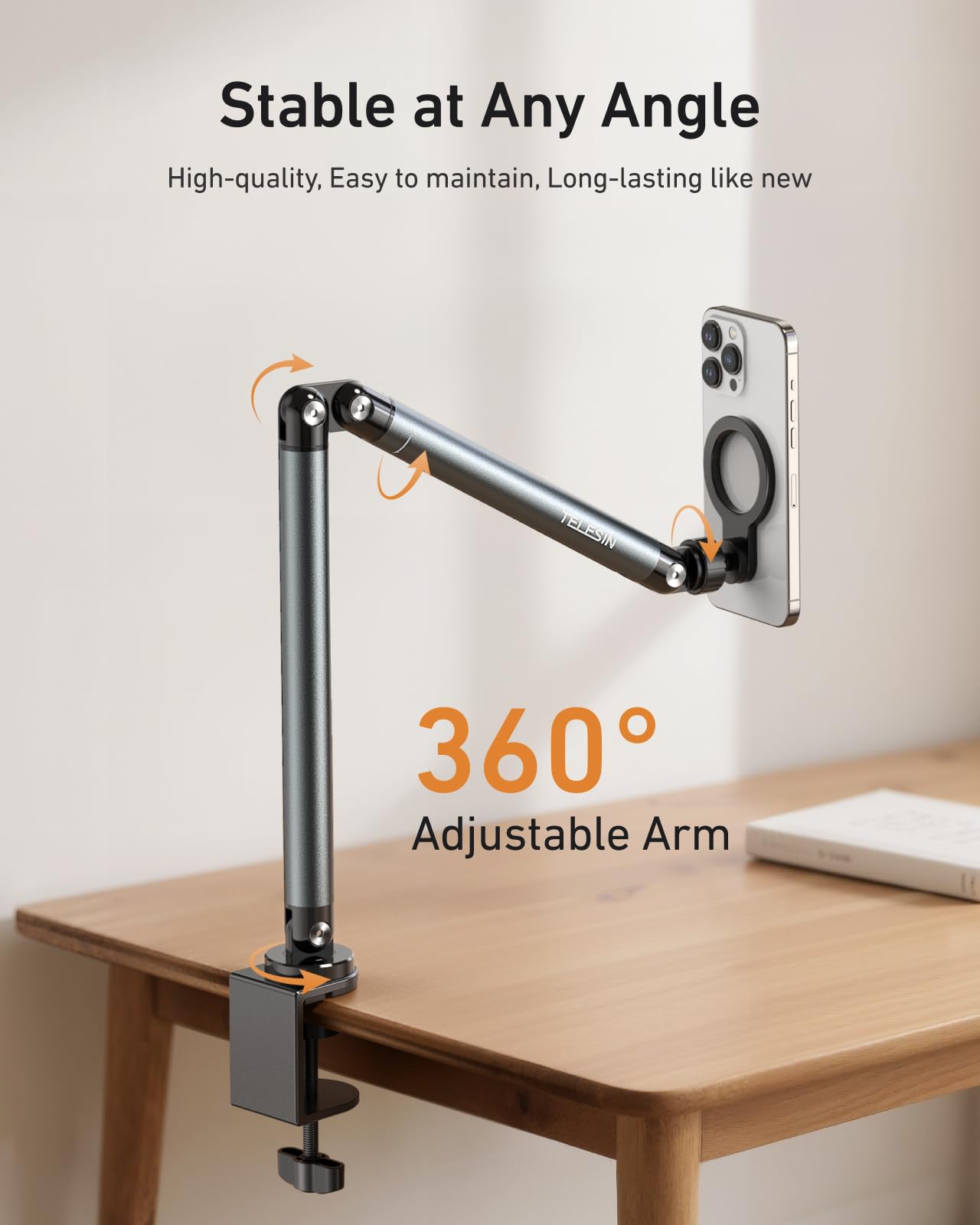TELESIN Magnetische Handyhalterung Bett - 360° Drehbarer Handy Halterung-Kompatibel mit MagSafe, Handyhalterung Tisch für Phone/Tablet, usw, Holder für Schlafzimmer, Schreibtisch beim Lesen/Streaming