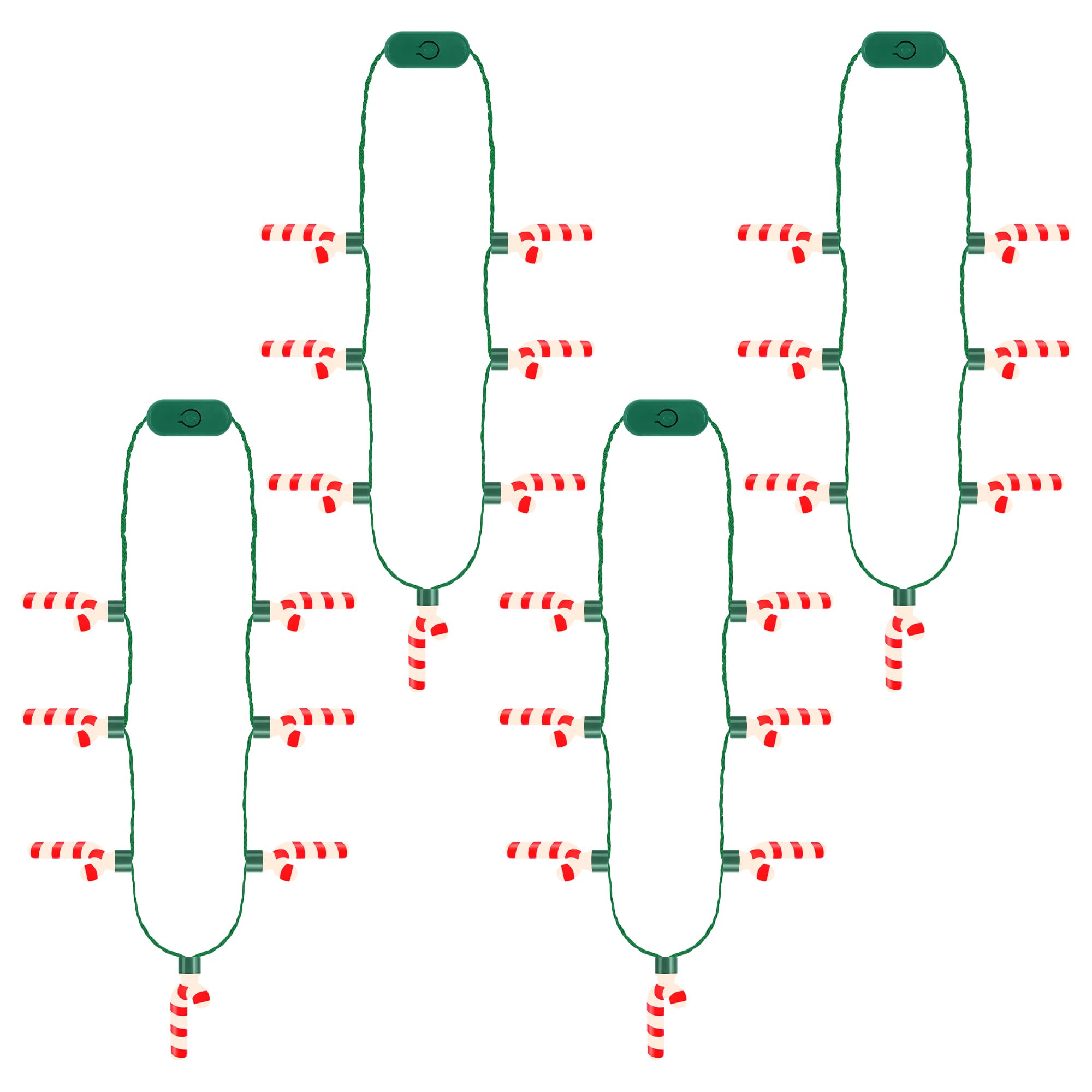 EOBOH Light up Christmas Necklace Bulk, 8PCS Christmas Necklace Glow Candy Cane Women Men, 3D Light Necklaces with 7 Candy Cane Pendant, 3 Modes Xmas