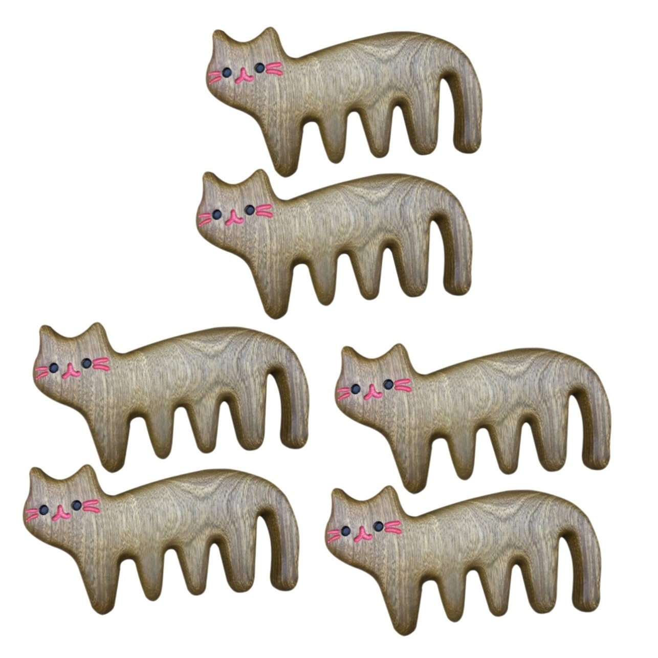 Ipetboom 6pièces Peigne Bois Pour Massage Du Chevelu De Peignes Antistatiques à Dents Larges Design Chat Pour Types De Cheveux