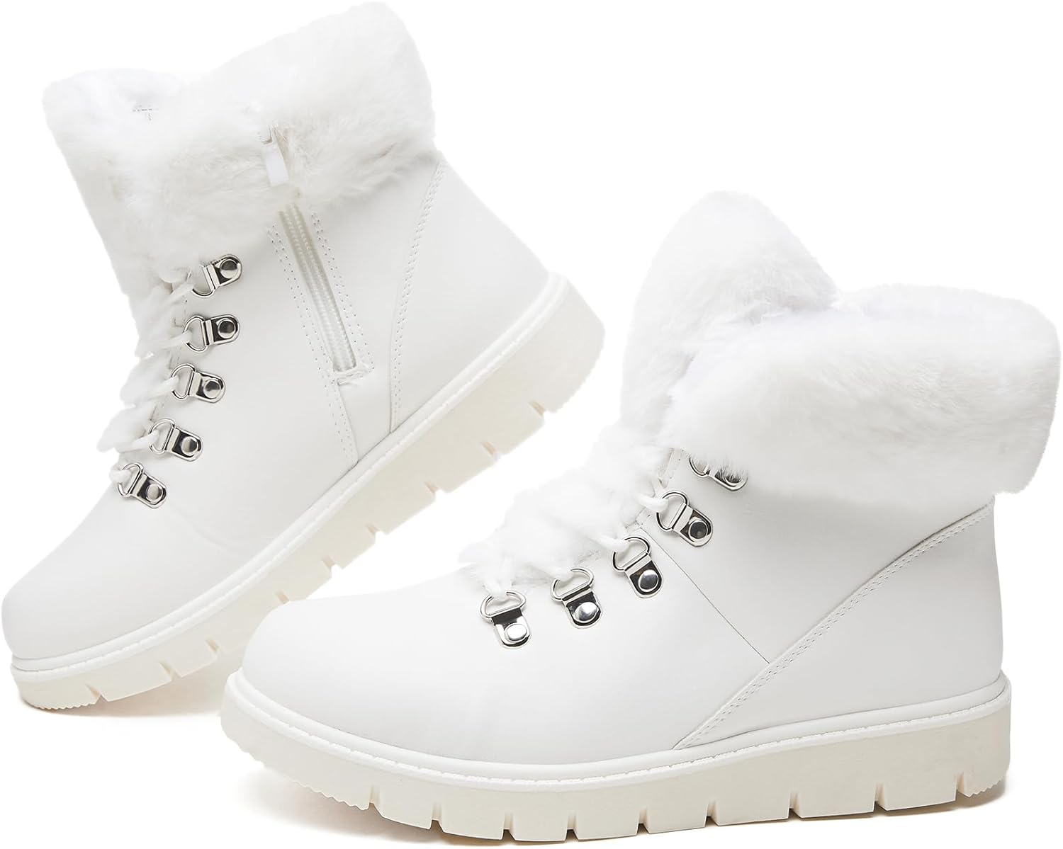 hash bubbie Women's Winter Boots Ankle Booties for Women Warm Fuzzy Boots Lace up PU Leather Snow Boots with Zipper