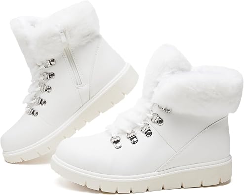 hash bubbie Womens Winter Boots Ankle Booties for Women Warm Fuzzy Boots Lace up PU Leather Snow Boots with Zipper