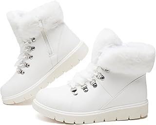 Women's Winter Boots Ankle Booties for Women Warm Fuzzy Boots Lace up PU Leather Snow Boots with Zipper