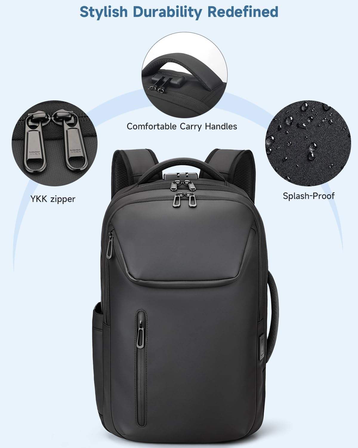 Anti Theft Laptop Backpack 16 inch for Men, Professional Work Backpack for Men, Slim Business Travel Bag, Durable College Backpack for Men Women, Black
