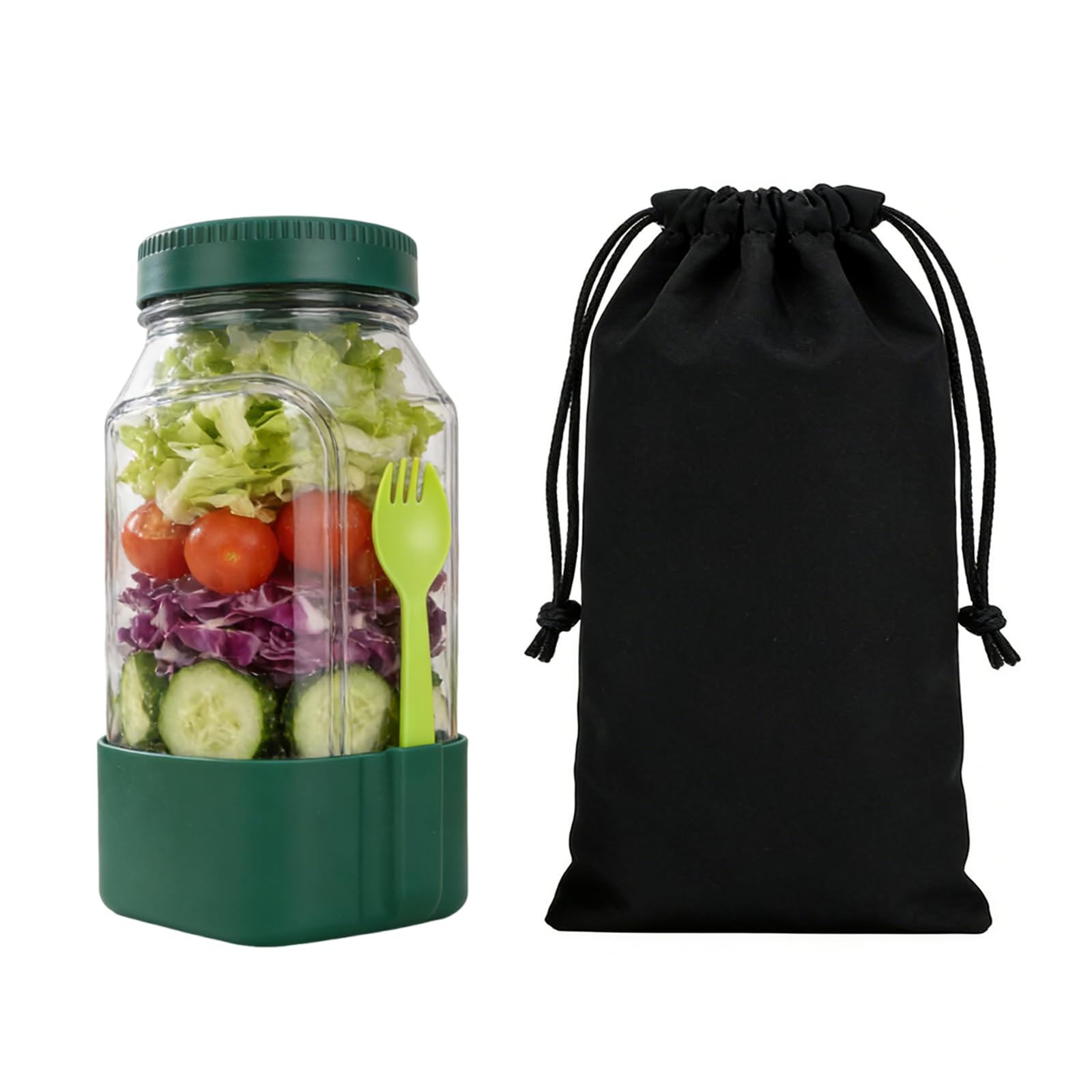 LEYAO Salad Pod Mason Jar Side Open - Leakproof Dressing Container, Lid-to-Bowl Design, Reusable Salad Jar with Side Opening & Salad Container for Lunch & Meal Prep (7.5"x3.9"x3.5" 1PCS)