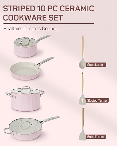 Miniatura 6 de Juego de utensilios de cocina antiadherentes de cerámica de tres capas, ollas y sartenes de cocina con mango ergonómico Stay Cool, apto para