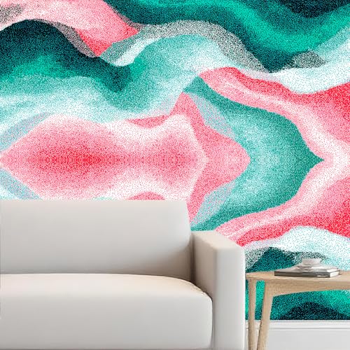 Image of Nuxovilar Green Pink Marble Swirl Wallpaper Peel Stick 15.75x39.37