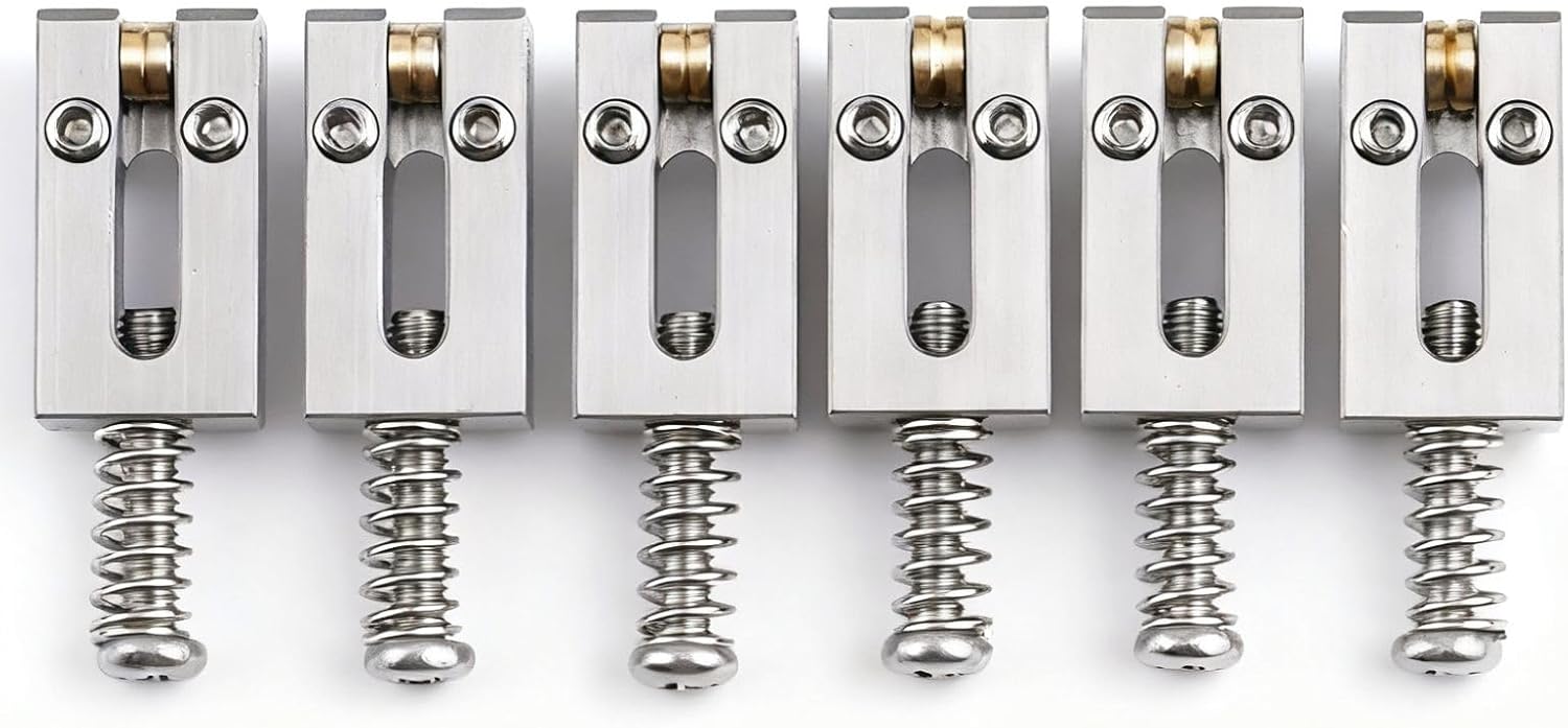 6PCS 10.5mm Guitar Bridge Brass Roller Saddles Stainless Steel Tremolo Bridges Saddle for Fender Telecaster Tele Stratocaster Strat ST TL Style Electric Guitar Replacement