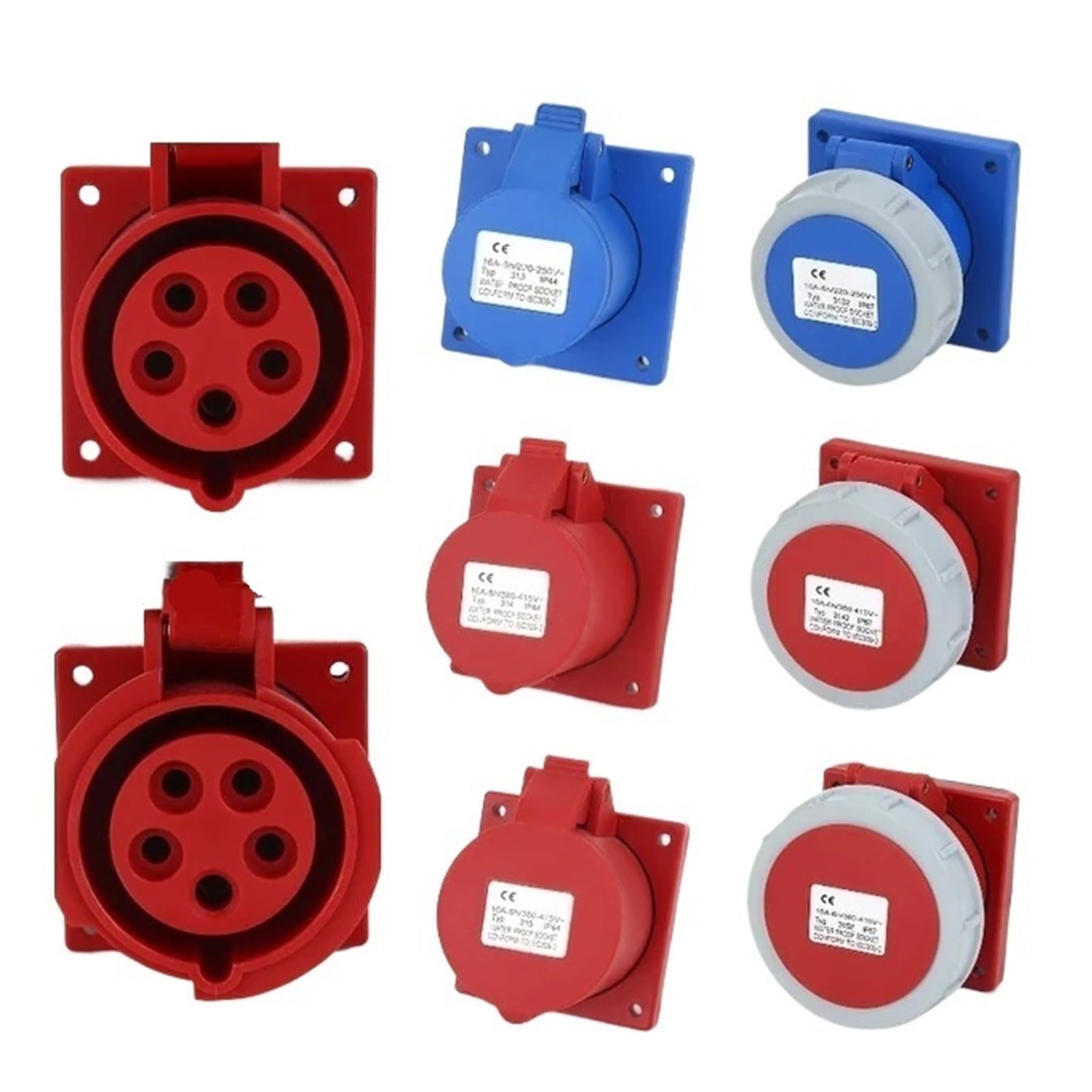Spina e Presa Industriale 16/32A 3P/4P/5Pin Connettore Elettrico IP67 Presa a Parete Maschio Femmina(32A Panel Mounted,50 PCS-4P IP44)