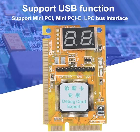 Debug Card, Portable Computer Diagnostic Card Support Mini PCI Mini PCI-E LPC Bus Interface, Laptop Analyzer Tester Motherboard