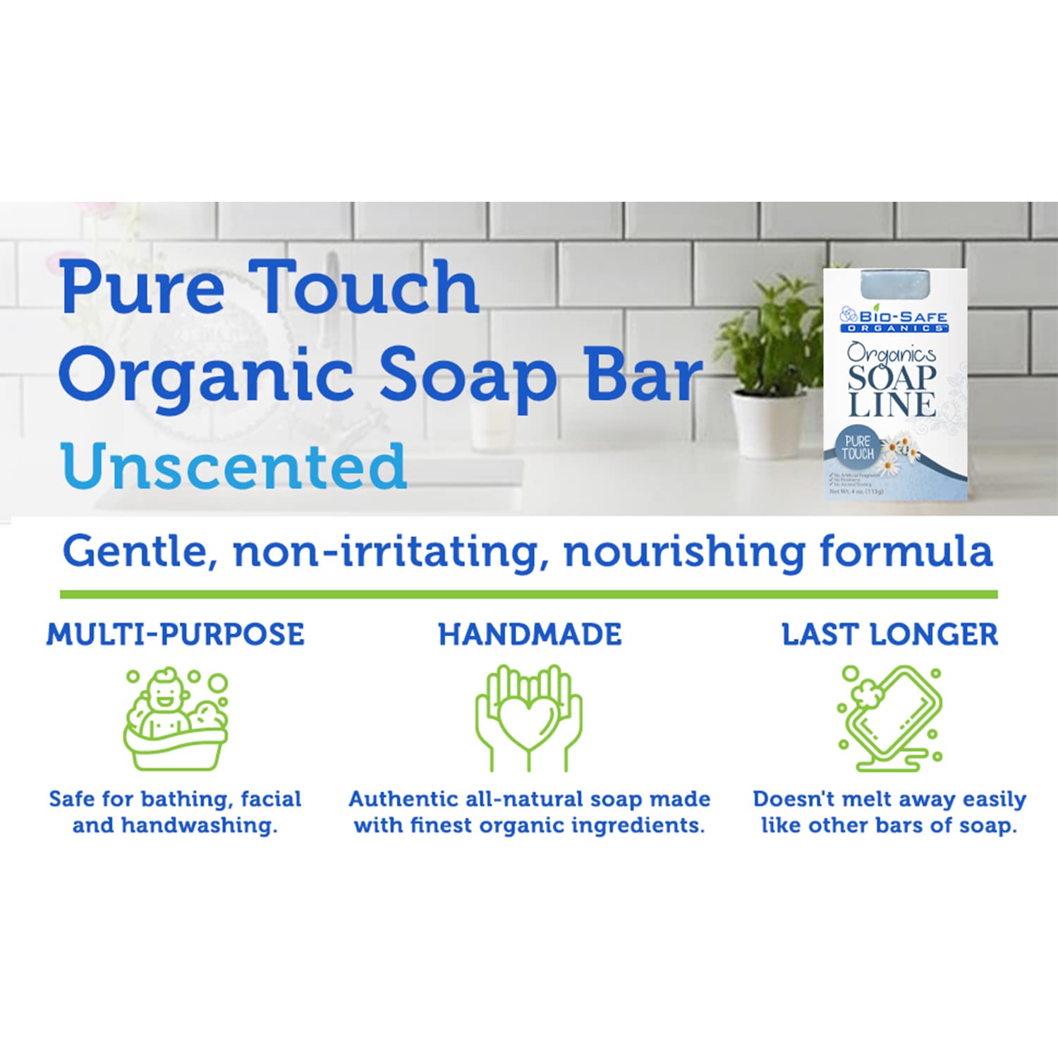Organic All Natural Handmade Pure Soap Shampoo Bar for Sensitive Skin | Unscented, Dry Skin, Dandruff, Oily Scalp, No GMO, SLS & Chemical | USA Made, 4 oz image 4