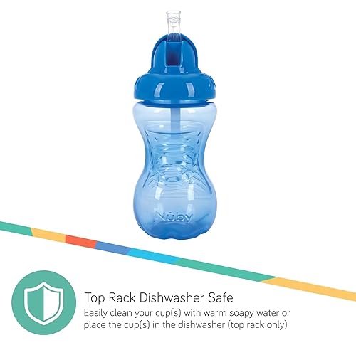 Miniatura 6 de Nuby Paquete de 3 tazas antiderrames con popote suave para niños pequeños, a prueba de derrames, con agarre fácil y firme, verde, azul, aguamarina