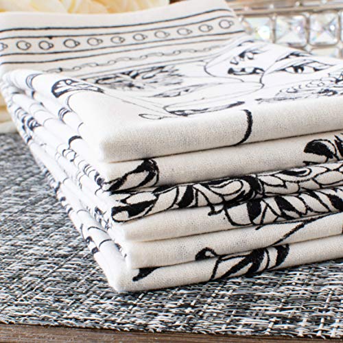 Black & Off White Table Cloth Napkins -(20X20 Inch) Properly Finished | No Fray Edges | For Home, Kitchen, Dining Room (Damask Print, 100% Cotton, Pack Of 6) #TOP5