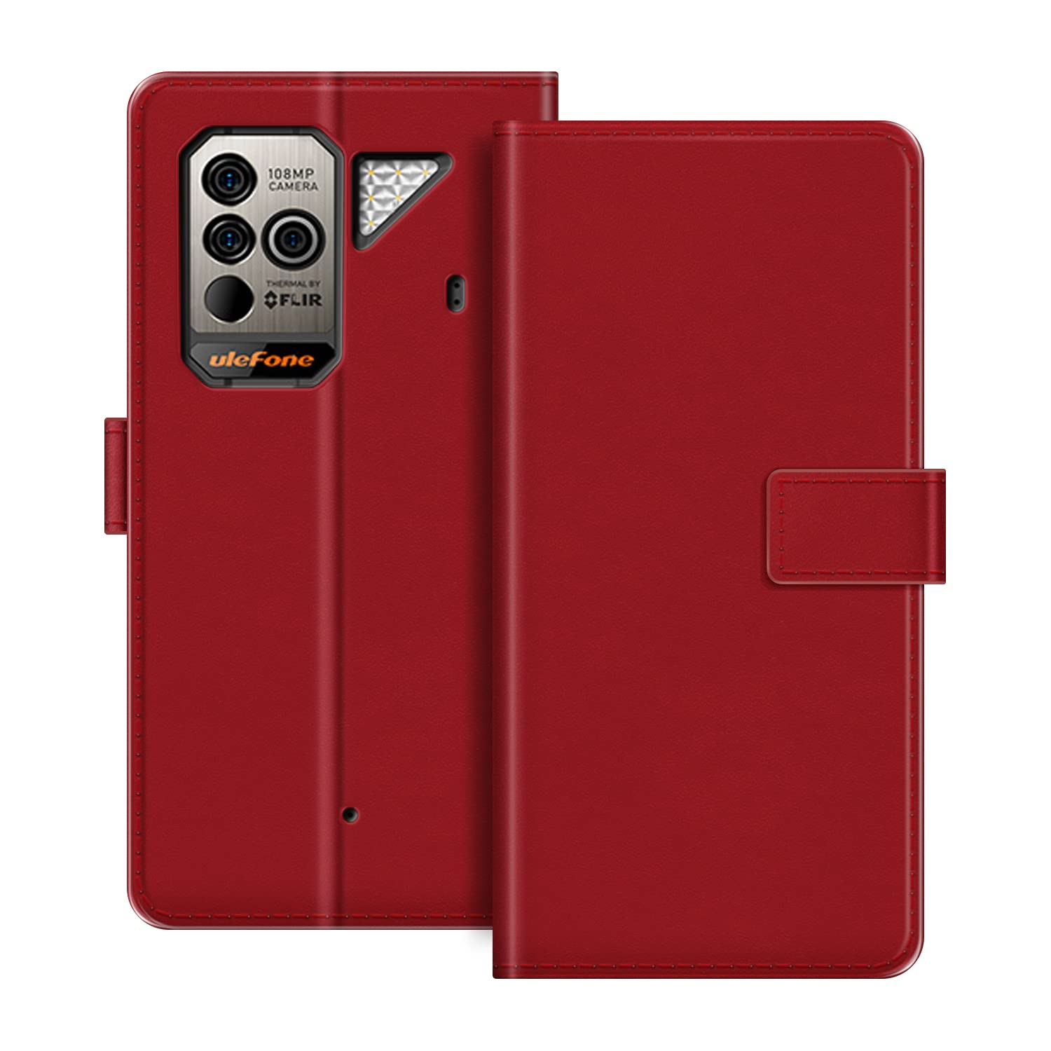 MILEGAO per Ulefone Power Armor 18T Caso, Premium Magnetico PU Custodia in Pelle con Porta Carte e Cavalletto, Moda Flip Case per Ulefone Power Armor 18 6,6 pollici Rosso
