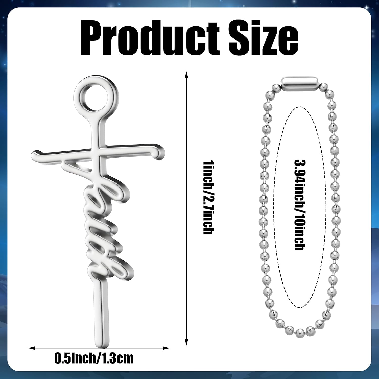 MTLEE 50/100/150 Pcs 13 x 27mm Mini Cross Charms with Chain Silver Small Pendants Beads for Jewelry Making Baptism Favors Crafting Craft DIY Necklace Bracelet Keychain