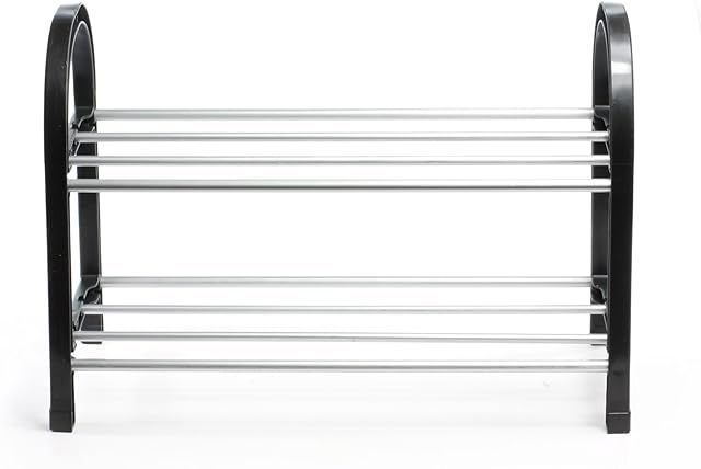 GOLDBEARUK Small Bedroom Shoe Rack black and silver 42cm