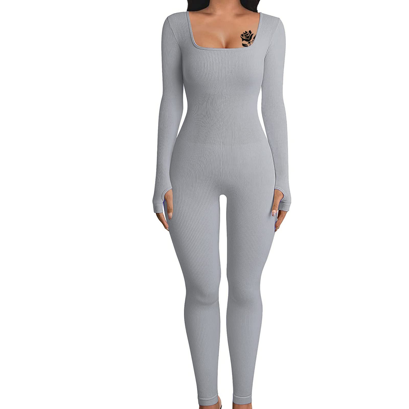 TOKSKS Women's Jumpsuits Ribbed Workout Rompers Playsuit Butt Lift Yoga Sports Bodysuit Exercise One Piece Outfits