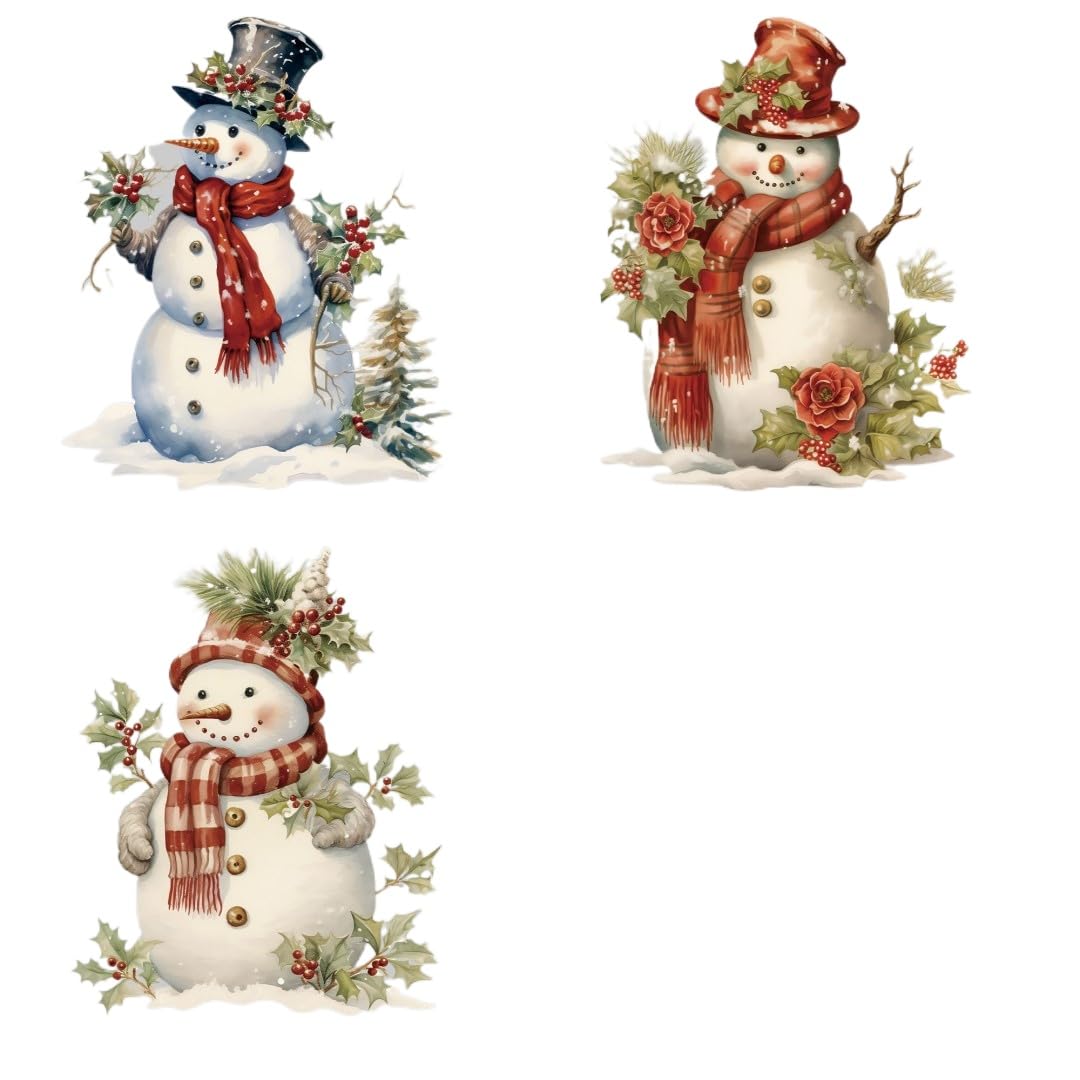 Vintage Snowman Watercolor Iron Transfer Patch Heat Transfer Sticker Vinyl Design Iron Applique T-Shirt Clothing DIY Craft Applique Clothing Decoration (YHBK32-21-YHB1710-CH)