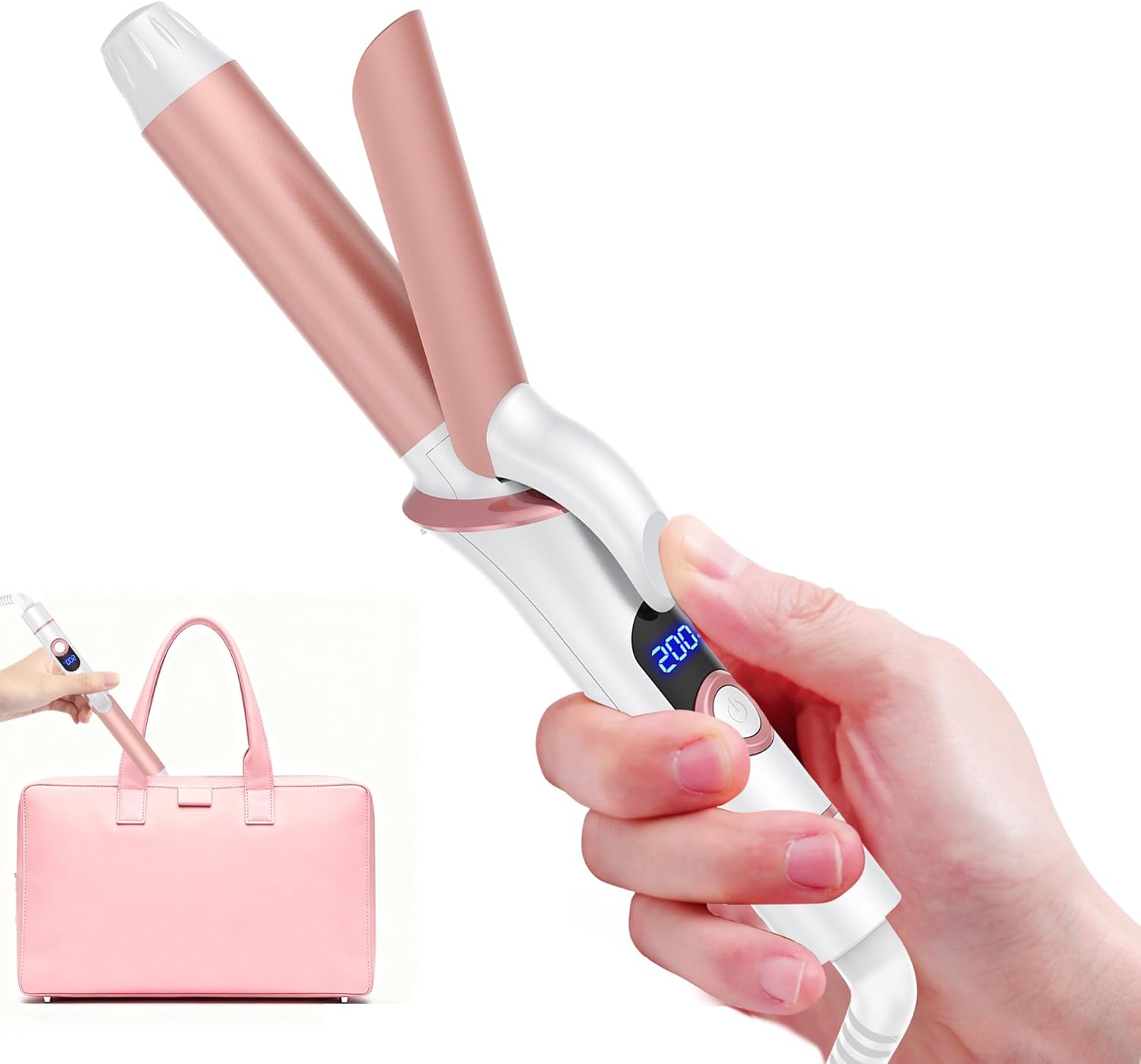 UKLISS Mini Lockenstab für Kurze Haare, 25mm Reise Lockenstab Kleine Locken, LCD Display 120-200℃, mit Handschuh und Aufbewahrungstasche, Doppelspannung (Rose Weiß) - Amazon product rated Grade C