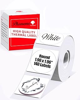 1.96"x1.96" Memoking Circle Thermal Sticker Labels for M110S M220 M200 M120 M110 Label Printer Paper - Black on White Labels Compatible with Phomemo M110S M220 M200 M120 M110 Label Printer -140 Labels