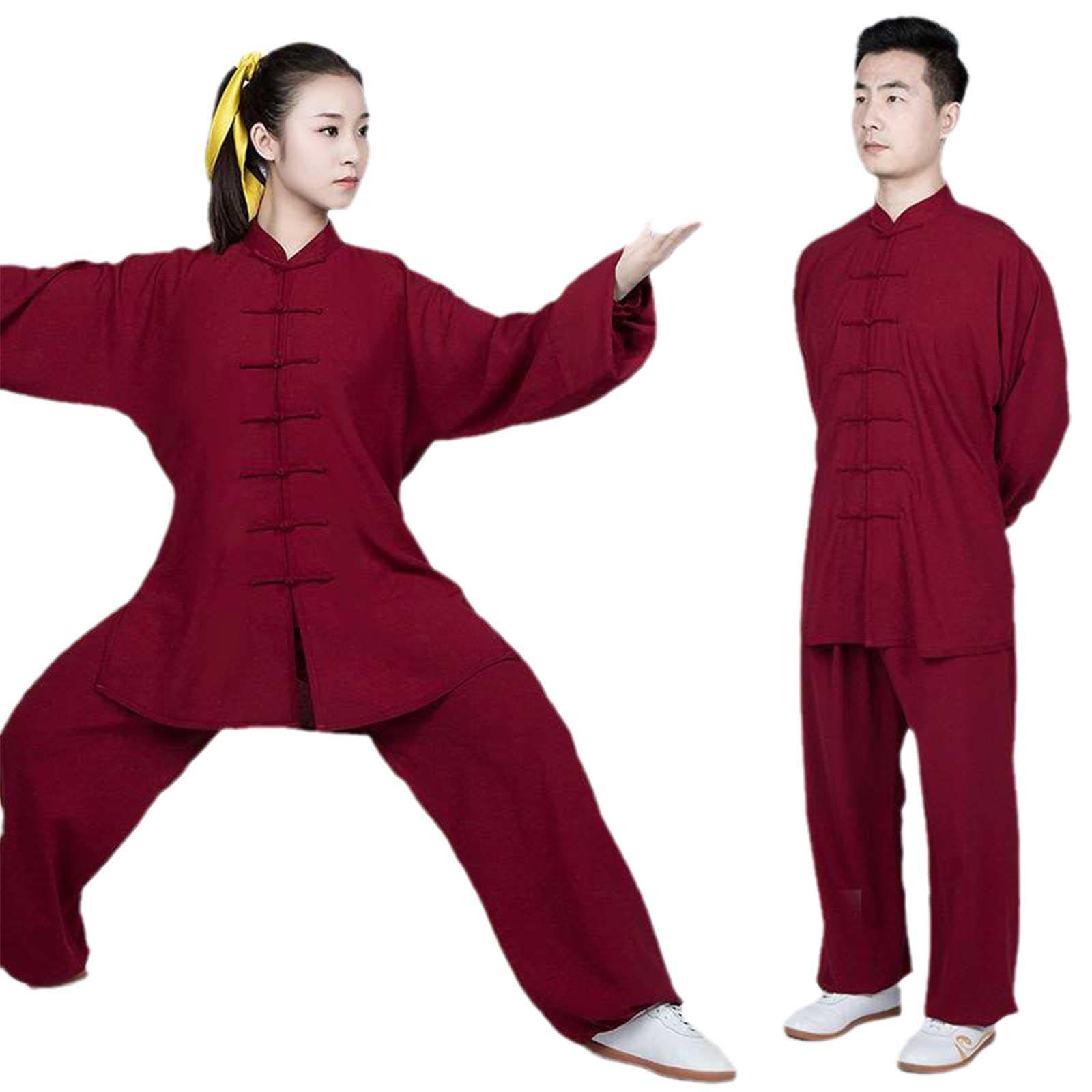 Traditionelle chinesische Kung-Fu-Anzug-Sets für Herren, Tai Chi Wing Chun, Uniform, Damen, Yoga, Meditation, Kleidung, Weinrot, Größe L (US)