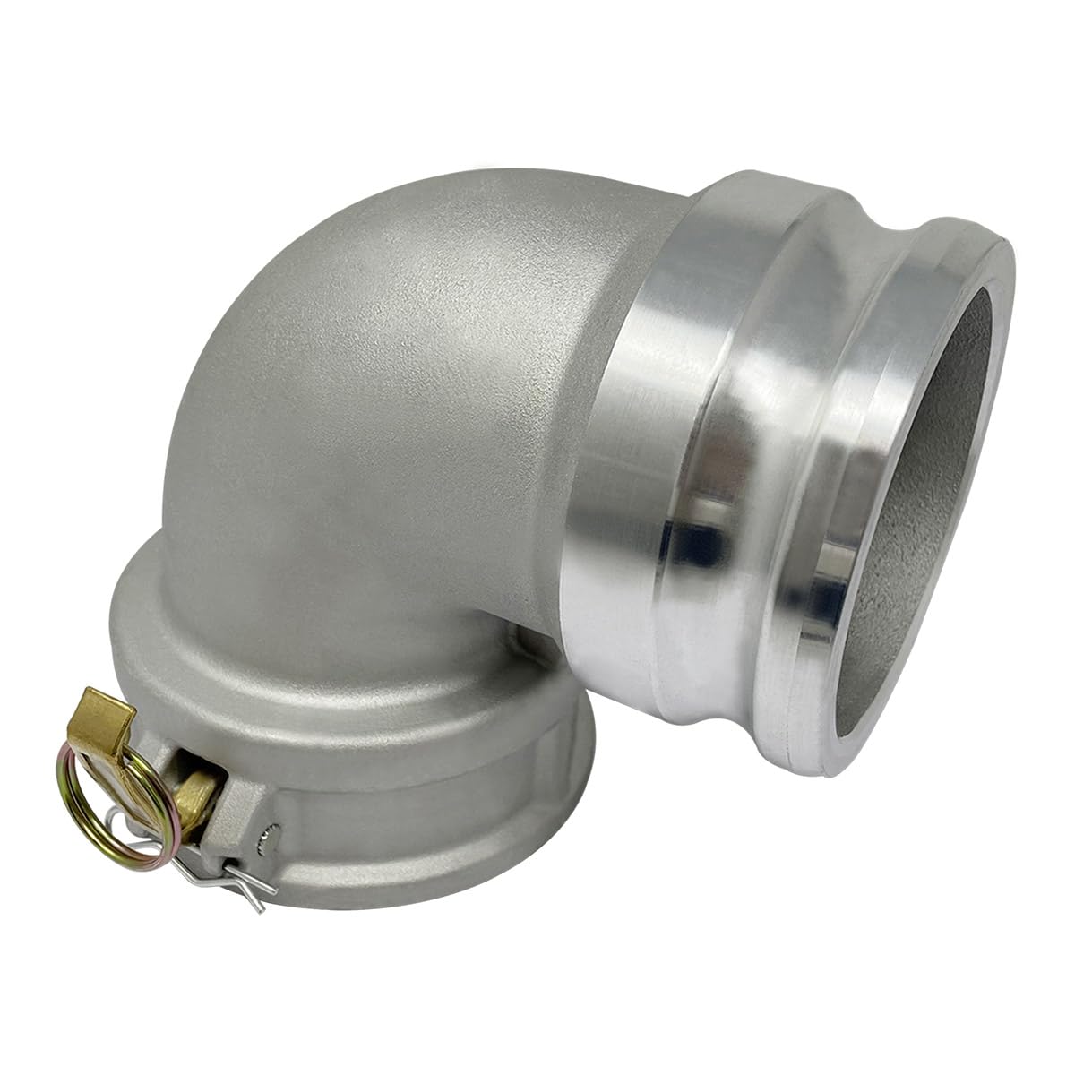 Gloxco Adaptador de manguera DA tipo de aluminio para cámara y ranuras, codo de 90 grados, Camlock hembra de 4 pulgadas x Camlock macho de 4 pulgadas (CAM-40-DA90-AL)