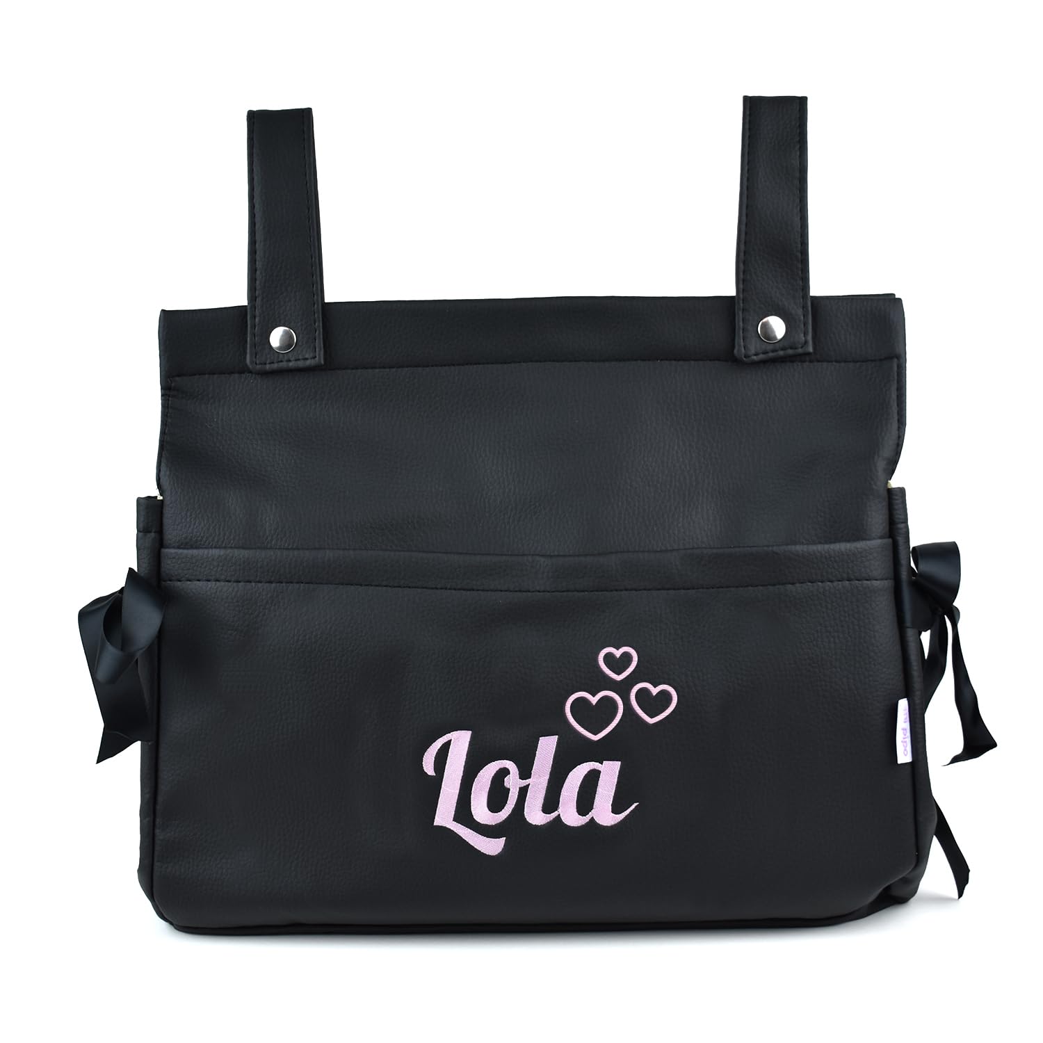 Bolso Carro Bebe Personalizado Panera con Nombre - Negro | Bolsa Carrito Bebé de Polipiel con Cremallera | Bolso Maternidad Organizador para Carrito | Fabricado en España | 37x33x13 cm