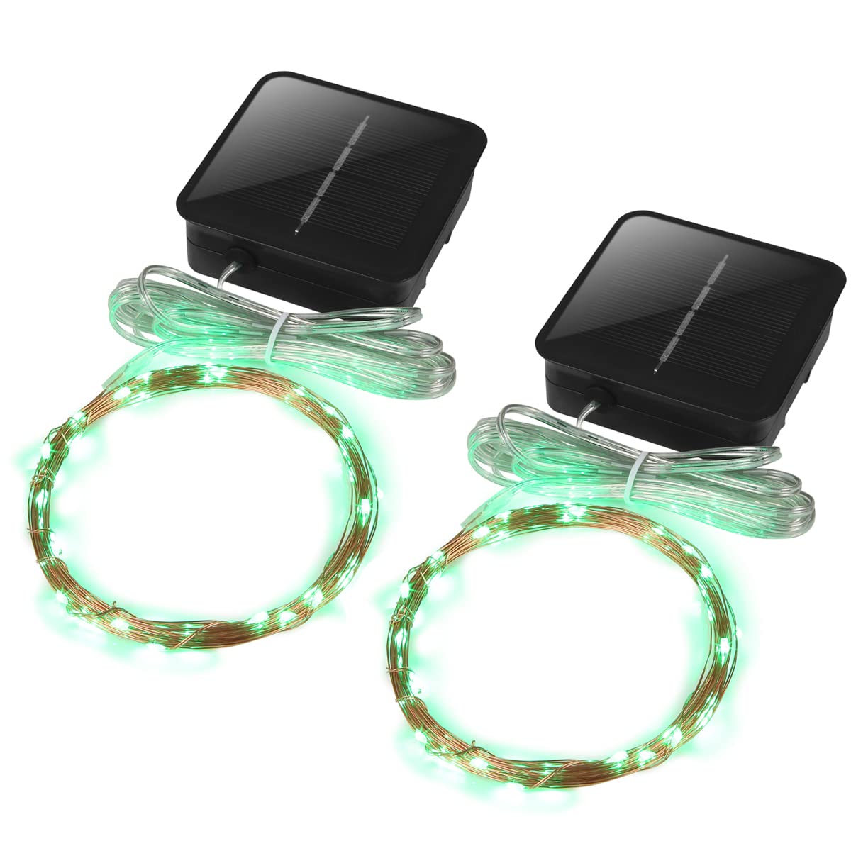 Mini Short Solar Christmas Lights Outdoor Small Solar Powered Waterproof String Light for Firefly Fairy Garden,Patio Lantern, Fence, Railing,Arbor Craft,5m 50LEDs,2 Pack (Green)