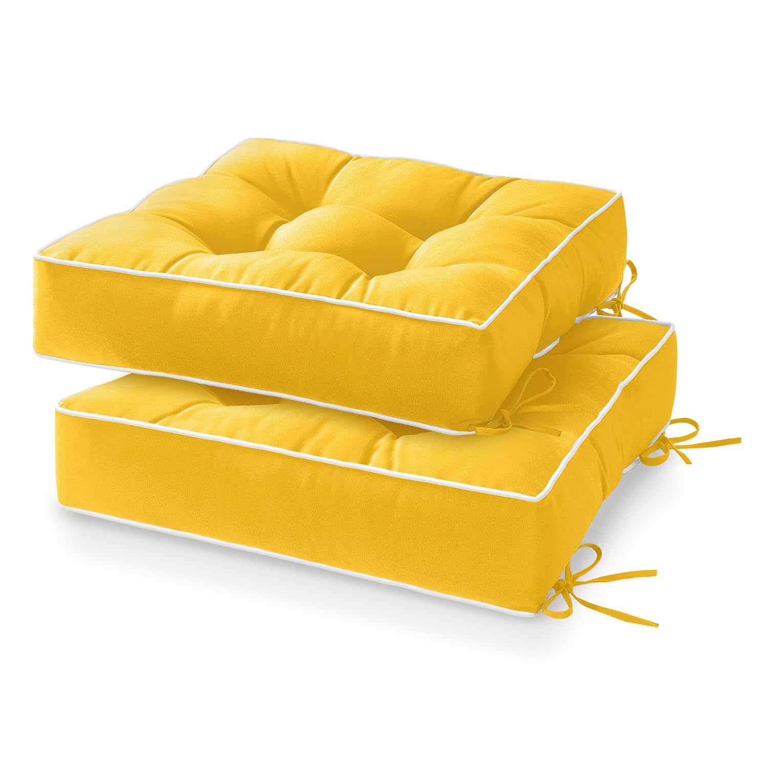 HARBOREST Outdoor Chair Cushions Set of 2, Tufted Patio Chair Cushions with Ties, Square Corner Outdoor Cushions for Patio Furniture, Lawn Chairs,